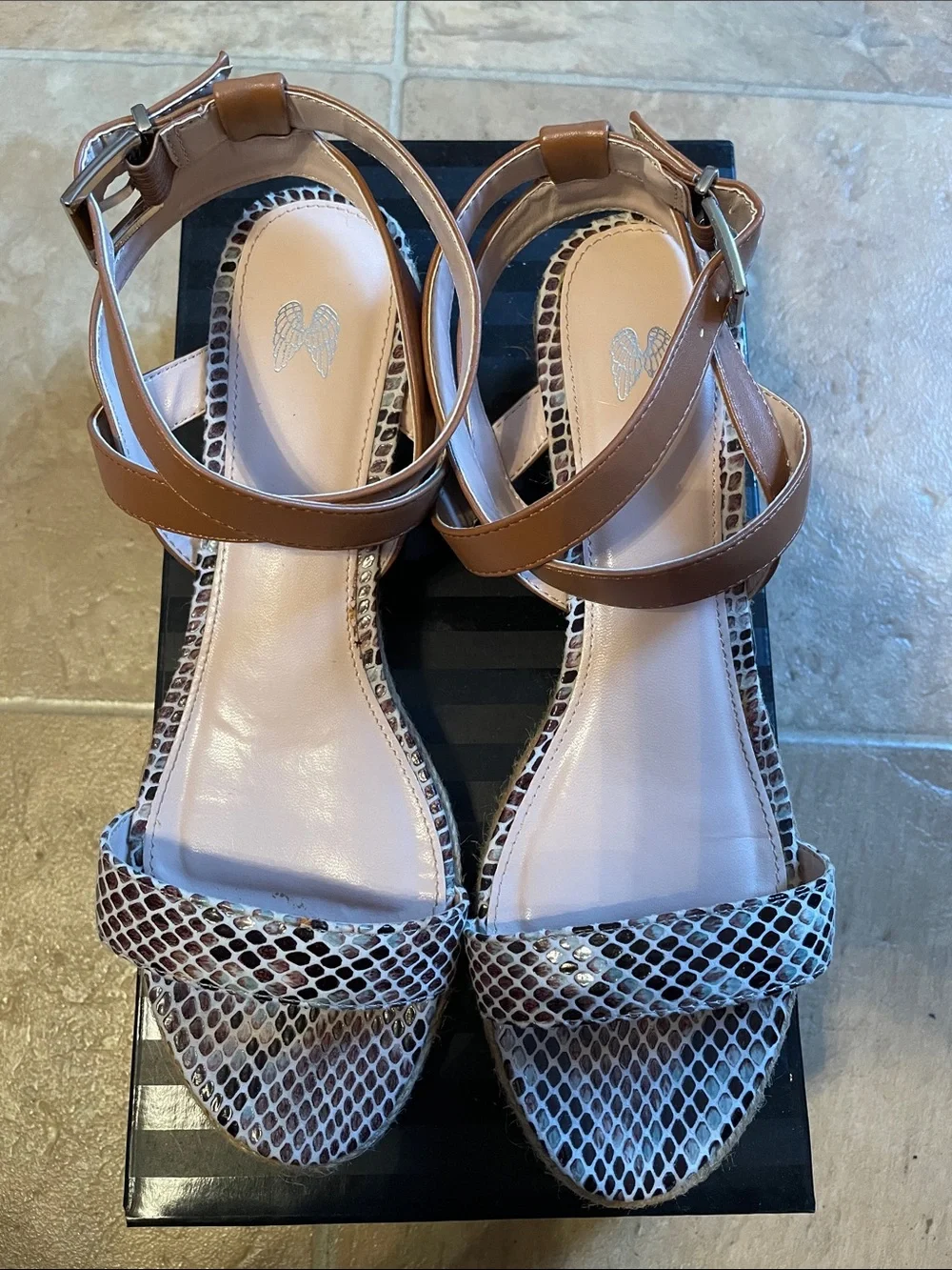 Victoria's Secret Brown and Cream Snake-Print Ankle Strap Sandals